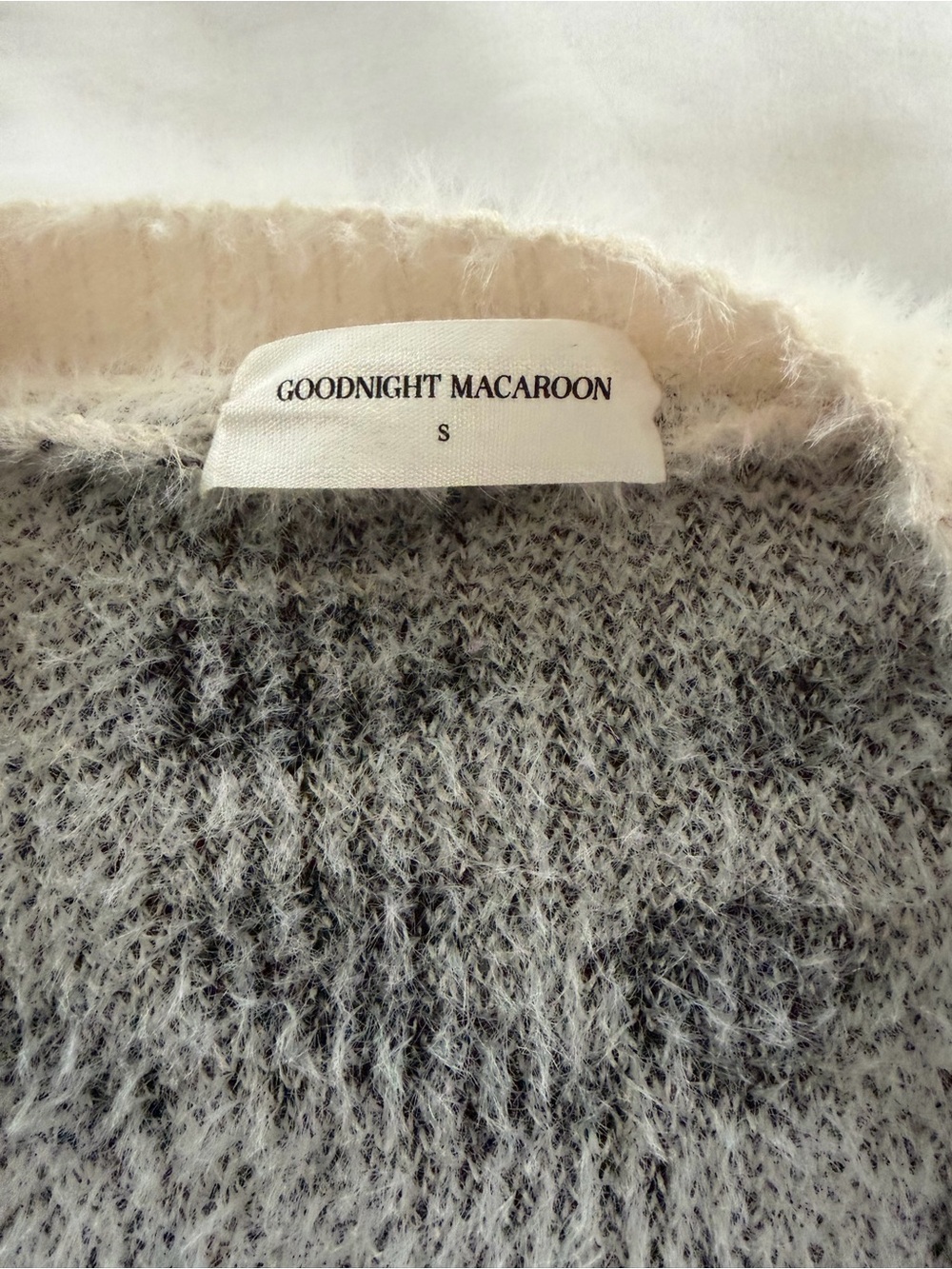 Goodnight Macaroon Cream and Gray Marled Fuzzy Crew Neck Sweater